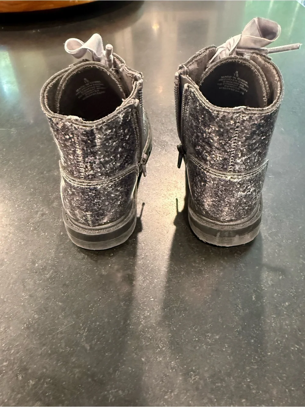 Kids Glitter Lace-Up Ankle Boots - Silver/Grey